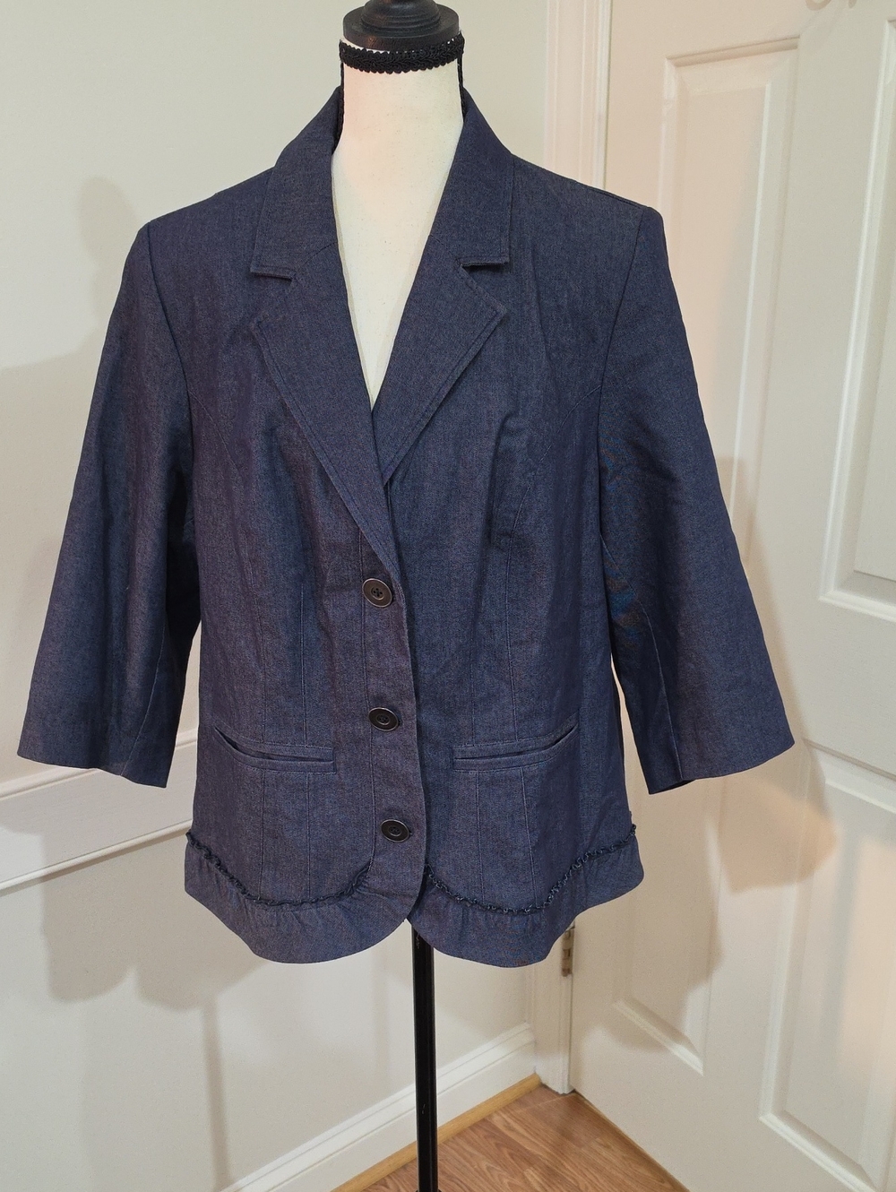 Lane Bryant Dark Wash Denim-Look 3/4 Sleeve Blazer Jacket - Plus Size- 18